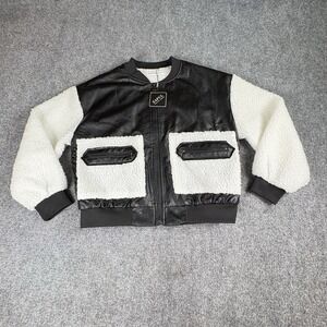 Zaful‎ Yanweiyi Jacket Women M Black White Faux Leather Sherpa Bomber Y2K Baddie
